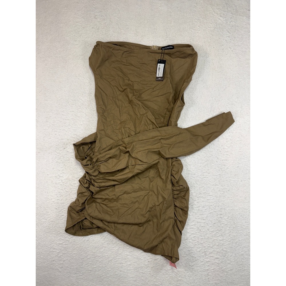 PrettyLittleThing Khaki Bandeau Wrap Detail Bodycon Dress US 8 NWT CNM3549/23/59